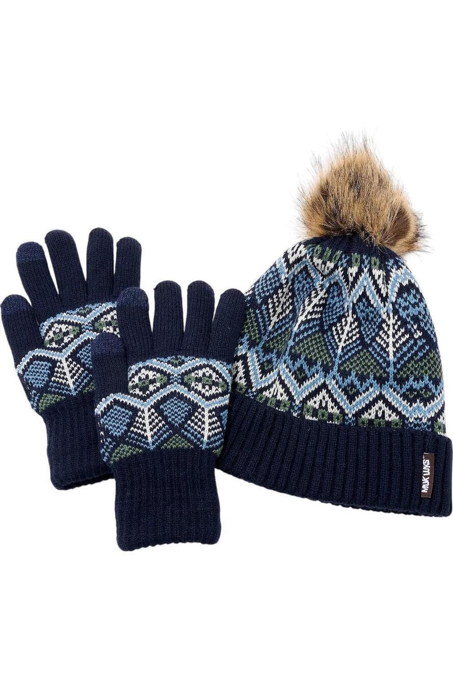 MUK LUKS Women's Heat Retaining Fair Isle Hat/Gloves Set Navy